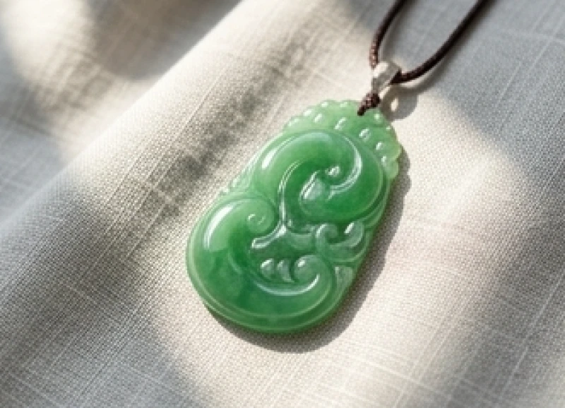 Mặt dây chuyền ngọc bích Jadeite tự nhiên màu xanh lục bảo lấp lánh dưới ánh sáng mặt trời