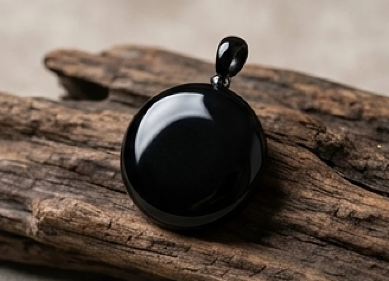 Mặt dây chuyền đá Obsidian đen bóng mang năng lượng tương sinh cho tuổi Kỷ Hợi
