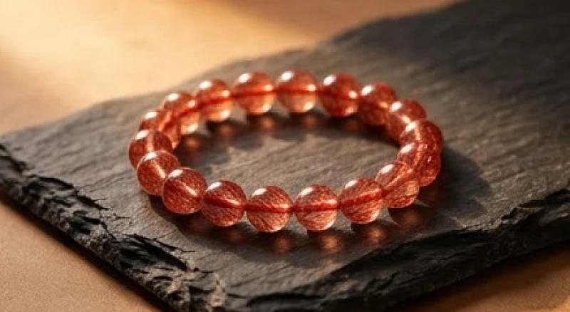 Vòng tay đá thạch anh tóc đỏ mang năng lượng hành Hỏa sưởi ấm bản mệnh