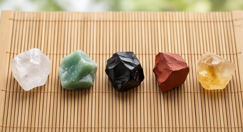 Các loại đá phong thủy tự nhiên với màu sắc đa dạng đại diện cho ngũ hành kim mộc thủy hỏa thổ