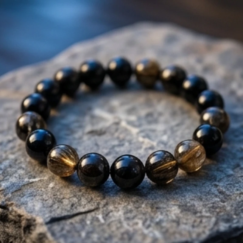 Vòng tay đá phong thủy thạch anh đen và obsidian giúp khắc chế hỏa khí