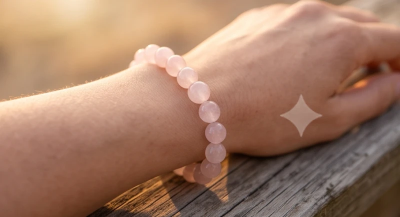 Vòng tay đá thạch anh hồng phong thủy giúp chủ nhân tĩnh tâm và hóa giải năng lượng tiêu cực