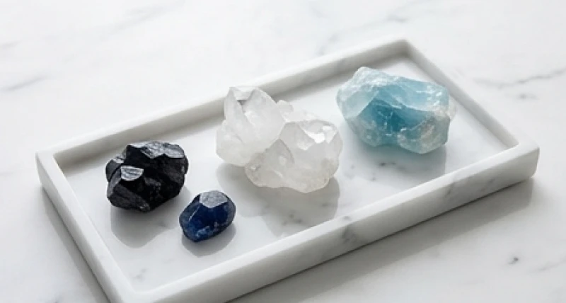 Trang sức đá quý phong thủy đính đá Sapphire đen và thạch anh trắng tinh khiết