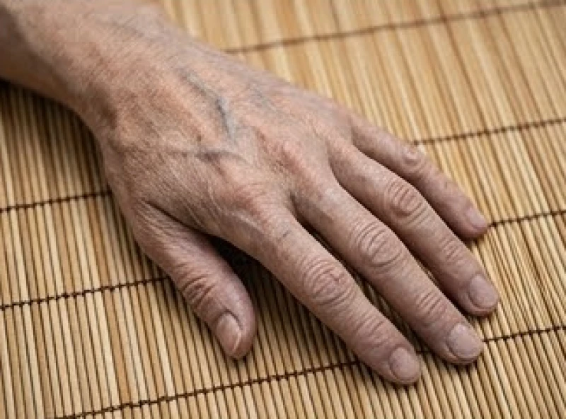 Bàn tay gầy guộc nổi rõ gân xanh và bề mặt da khô sần sùi do quá trình lao tâm lao lực