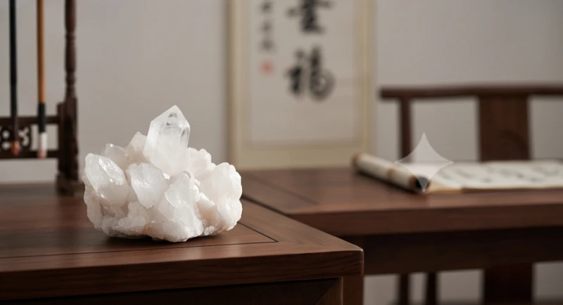 Bố trí khối đá thạch anh trắng trên bàn làm việc giúp kích hoạt năng lượng dương mạnh mẽ