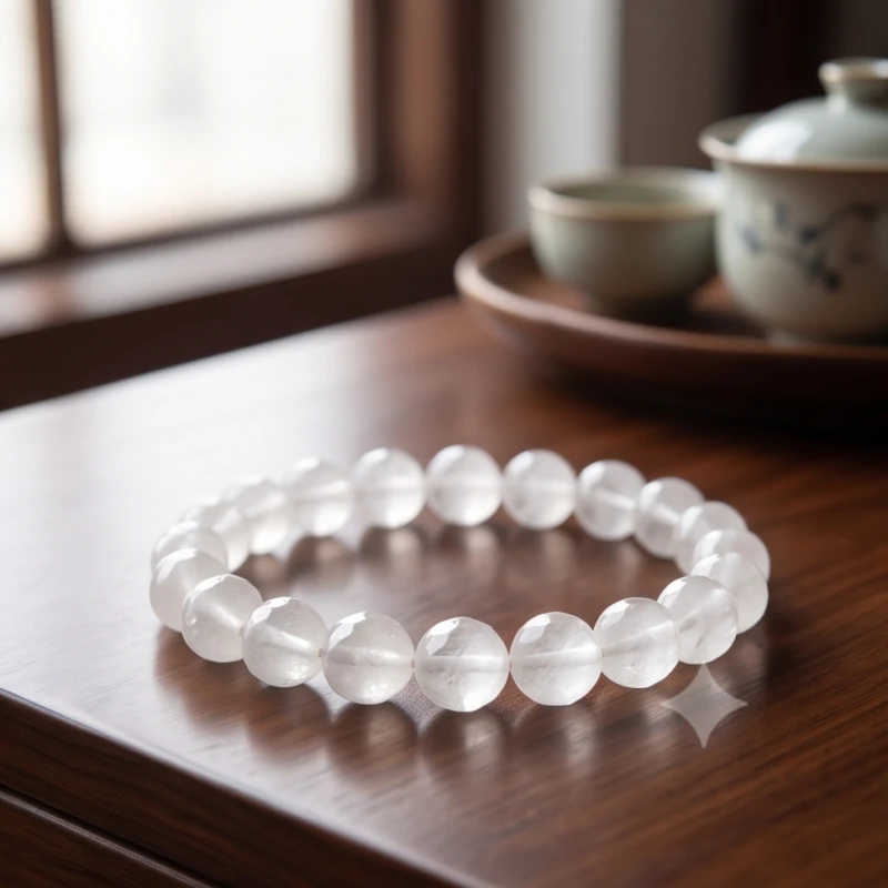 Vòng tay đá phong thủy thạch anh trắng hành Kim mang lại sự minh mẫn cho chủ nhân