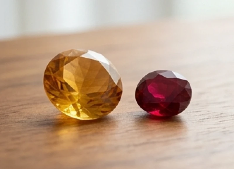 Tuổi Thìn hợp đá gì: Màu bản mệnh, bảng giá & cách thanh tẩy 1 Viên đá Thạch Anh Vàng Citrine thiên nhiên cắt giác tuyệt đẹp được đặt trên mặt gỗ