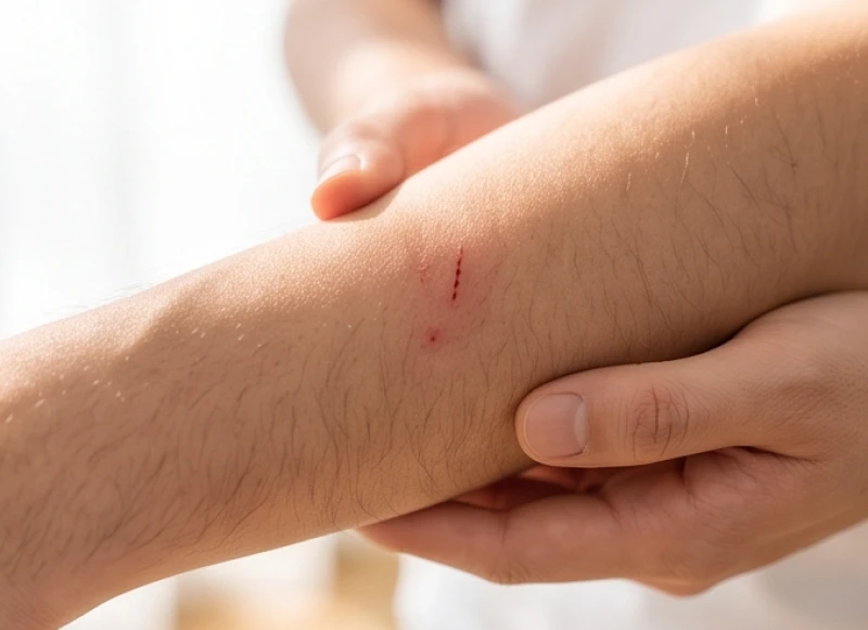 Bị gián cắn là điềm gì? Giải mã tâm linh và cách xử lý y tế 2 Vết gián cắn với biểu hiện xước da mỏng và sưng tấy đỏ sậm trên cánh tay