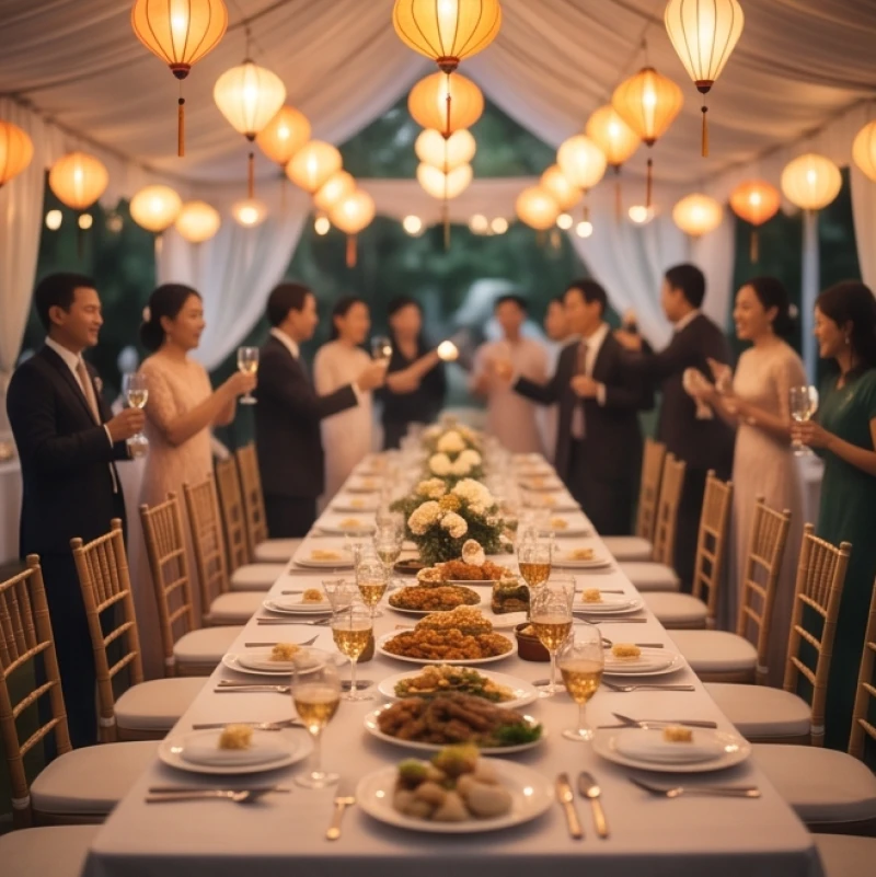 Mơ thấy đông người: Giải mã bối cảnh, tâm lý & cơ sở luận số 6 Khung cảnh mâm cỗ cưới truyền thống ngập tràn tiếng cười và ánh sáng ấm áp lung linh