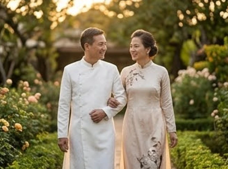Tuổi Thìn nên cưới vào năm nào: tính tuổi nam nữ và giải hạn 8 Cặp đôi trưởng thành mặc trang phục cưới hiện đại đan xen nét truyền thống đang mỉm cười viên mãn