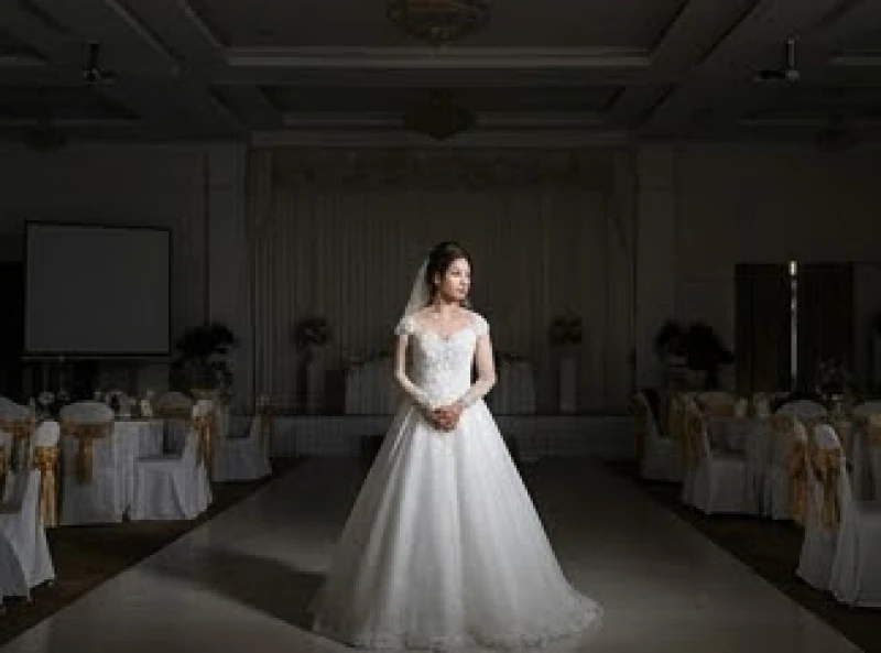 Cô dâu đứng chơ vơ một mình giữa hội trường tiệc cưới rộng lớn thiếu vắng bóng người
