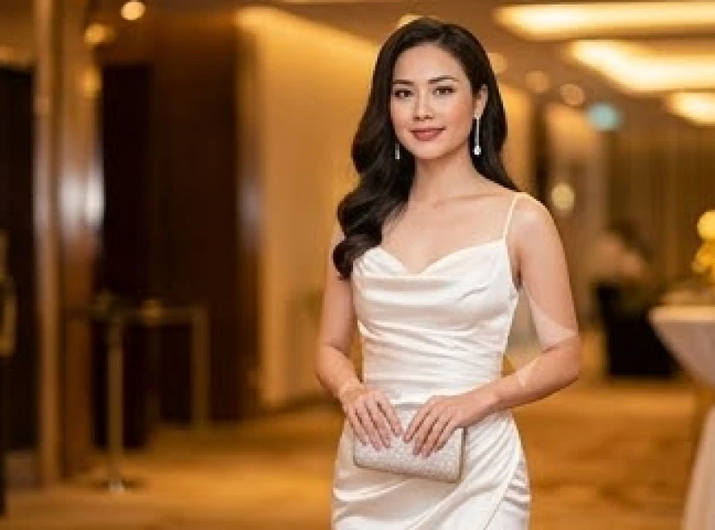 Chiếc đầm dự tiệc chất liệu lụa satin bóng bẩy tôn lên nét kiêu sa quyến rũ