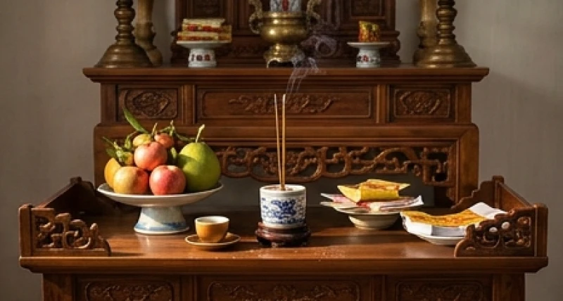 Mơ thấy đi đám ma: Điềm báo theo hành động & con số may mắn 4 Mâm cơm cúng gia tiên và lư hương tỏa khói nhẹ trên bàn thờ gỗ chạm khắc truyền thống của người Việt