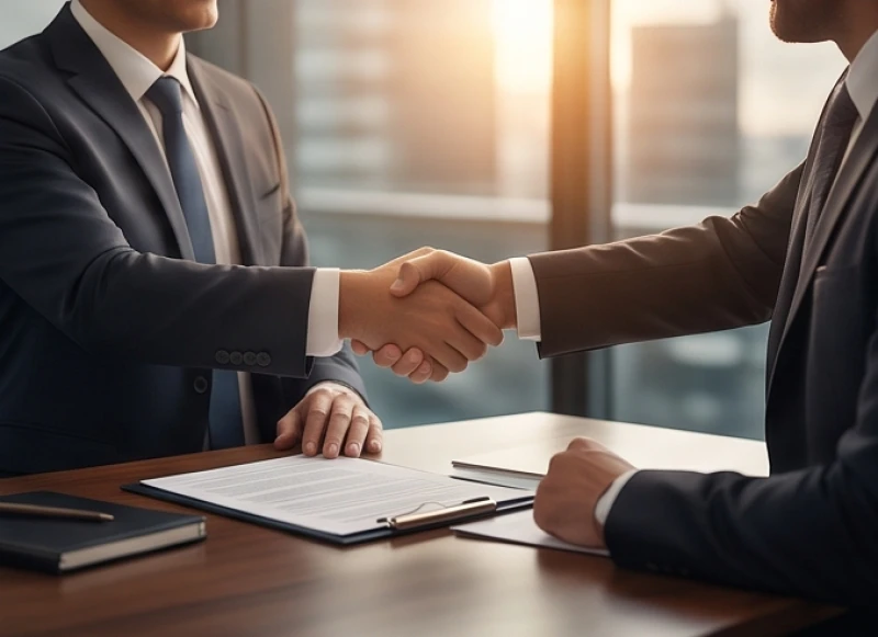 Tài lộc tuổi Tỵ năm 2026: Lộ trình 12 tháng & cách giải Kiếp Tài 6 Hai đối tác bắt tay hợp tác chặt chẽ trên bàn làm việc sau khi đạt được thỏa thuận quan trọng