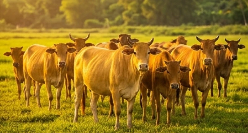 Mơ thấy đàn bò điềm báo gì: Giải mã hành vi & số tổ hợp 4 Bầy bò lông vàng óng ả khỏe mạnh đứng sát nhau dưới ánh nắng mặt trời rực rỡ