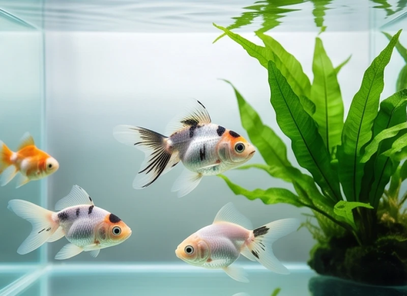Đàn cá Vàng mang sắc tố đen bơi lội khỏe mạnh giúp cân bằng sinh thái trong bể
