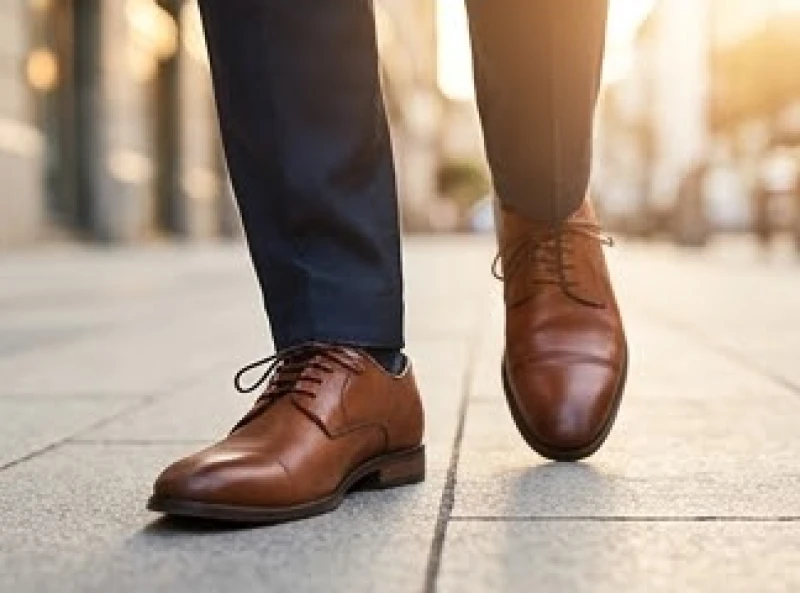 Tướng ngón chân cái ngắn: Ý nghĩa vận mệnh & cách hóa giải 4 Đôi bàn chân nam giới mang giày da nâu sang trọng bước đi trên phố