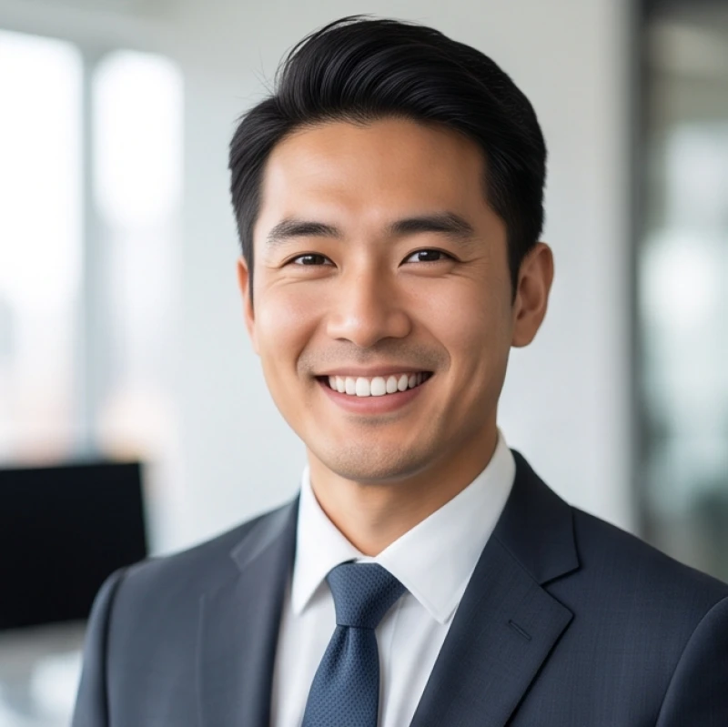 Người đàn ông sở hữu hàm răng đều đặn mỉm cười tự tin trong bộ vest công sở lịch lãm