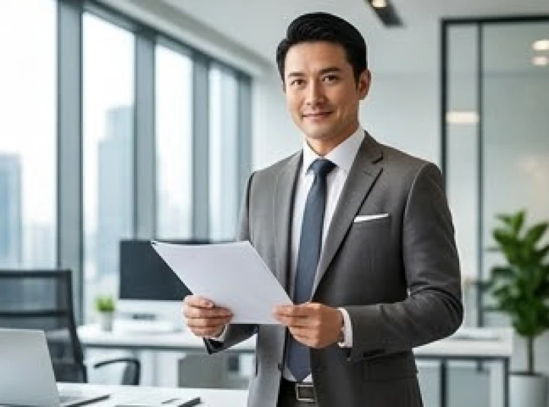 Đàn ông trưởng thành mặc vest lịch lãm đang kiểm tra tài liệu trong văn phòng hiện đại
