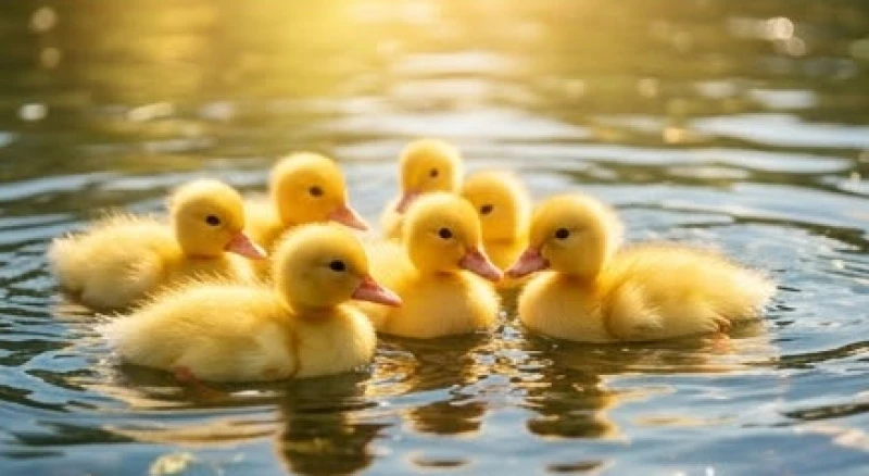 Mơ thấy vịt chết: Giải mã điềm báo bối cảnh và cách hóa giải 6 Đàn vịt con với bộ lông màu vàng ươm đang bơi lội tung tăng dưới ánh nắng ấm áp, mang theo hy vọng về sự sống mới