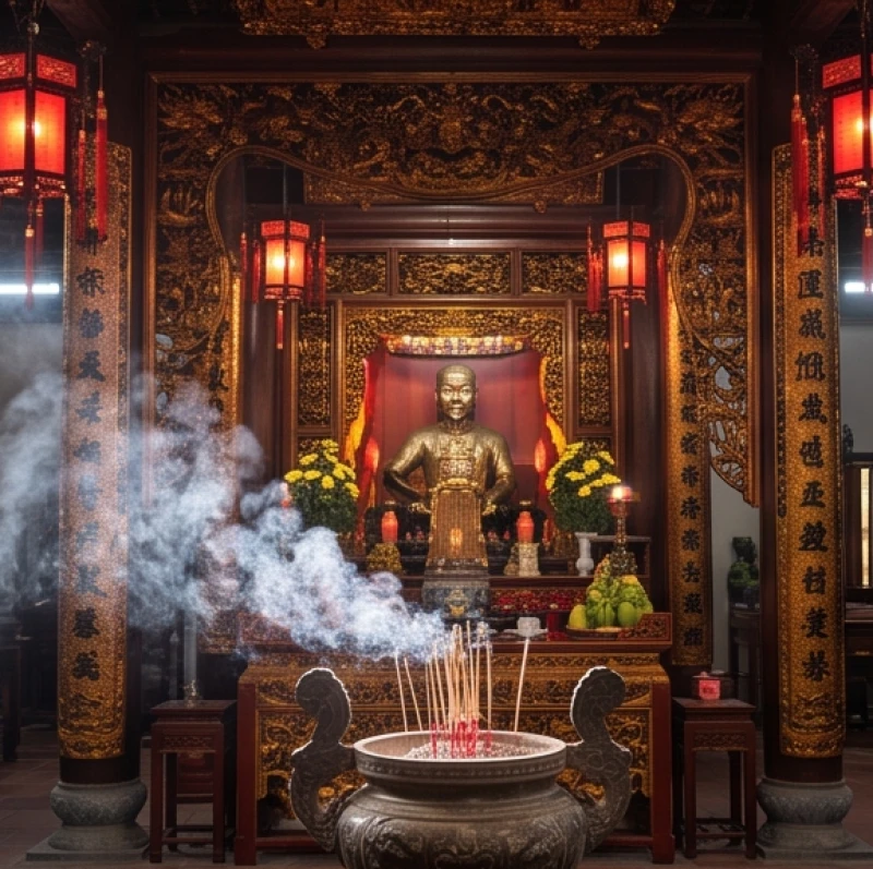 Không gian Nội cung uy nghi ngập tràn khói hương với án gian thờ Đức Thánh Trần Hưng Đạo