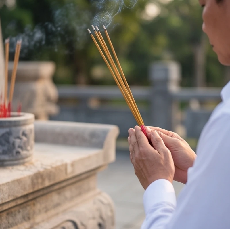 Văn khấn cúng chiến sĩ trận vong: Bài cúng tri ân và nghi lễ chuẩn 3 Đôi bàn tay cẩn trọng dâng nén nhang thơm lên ban thờ để bày tỏ lòng thành kính và biết ơn