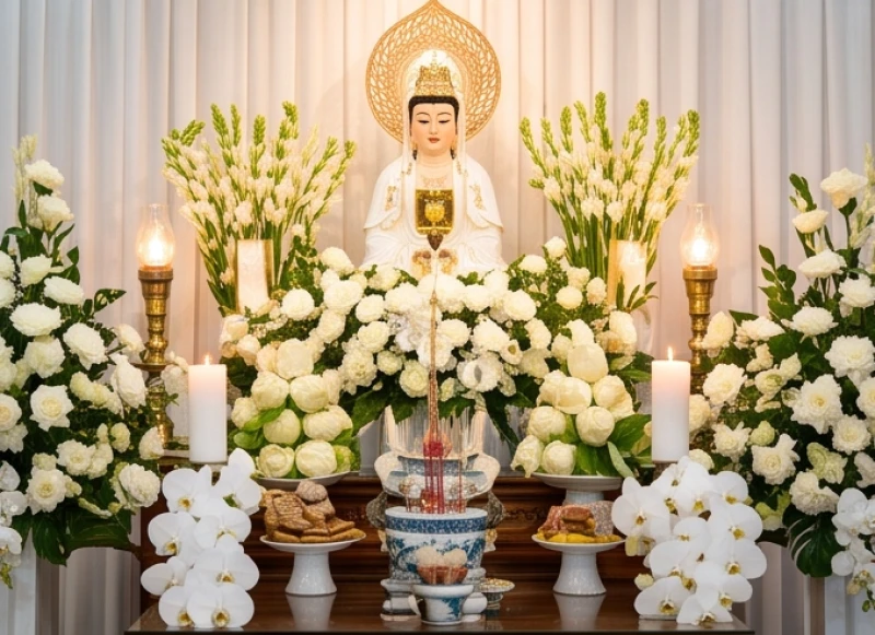 Văn khấn Đền Lảnh Giang: nguyên văn chuẩn và thứ tự dâng lễ 8 Không gian thờ tự thanh tịnh mang sắc trắng tại Lầu Cô Bơ Đền Lảnh Giang