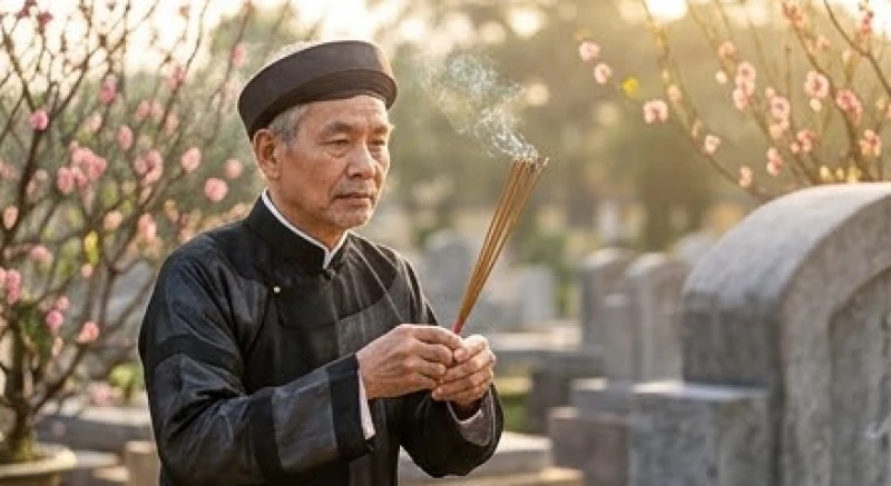 Văn khấn tảo mộ đầu năm: Bài cúng chuẩn và sắm lễ tránh phạm kỵ 1 Người lớn tuổi đại diện gia đình dâng hương và đọc lời khấn tạ tại phần mộ tổ tiên trong tiết trời mùa xuân