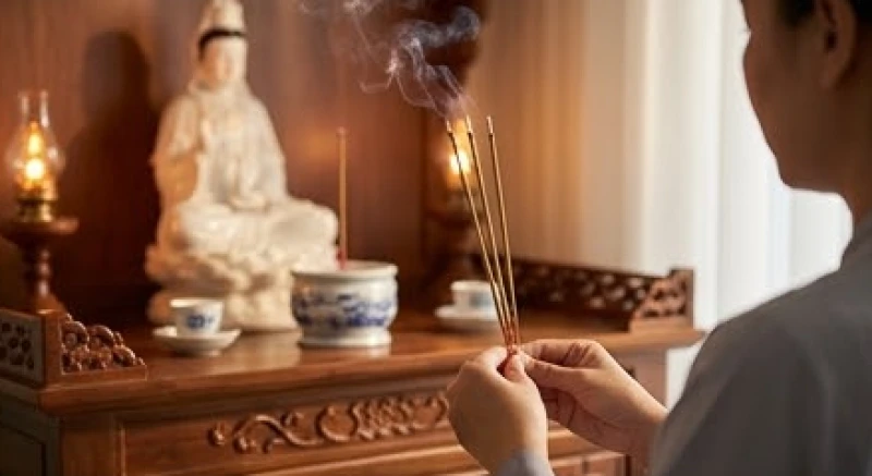 Văn khấn Phật Bà Quan Âm tại nhà: Trọn bộ bài cúng và nghi thức 2 Gia chủ dâng hương lên bàn thờ Phật Bà Quan Âm vào ngày lễ vía với lòng thành kính sâu sắc