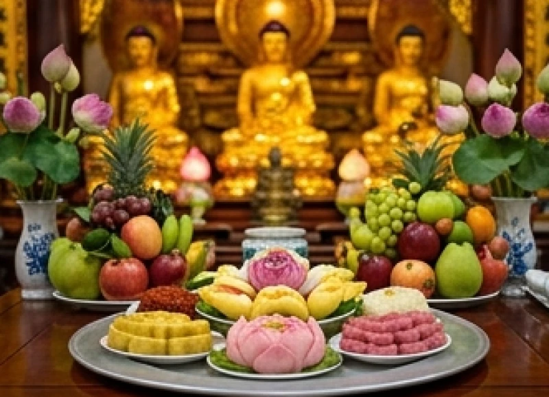 Văn khấn lễ Vu Lan cầu siêu: Bài cúng chuẩn và giờ hoàng đạo 10 Mâm oản và trái cây tươi dâng lên ban Tam Bảo thanh tịnh tại chốn thiền môn