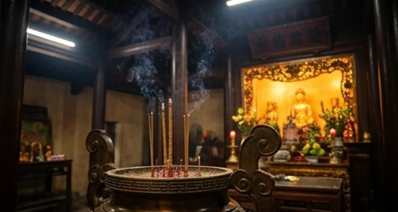 Người hành hương thành tâm thắp hương trước ban thờ vào lúc nửa đêm giờ Tý xin lộc