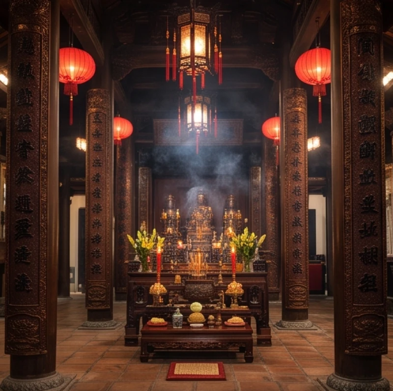 Không gian Hậu cung uy nghiêm tại Đền Kiếp Bạc, nơi an tọa ban thờ chính của Hưng Đạo Đại Vương