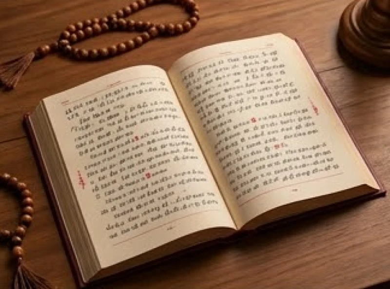 Cuốn sách văn cúng gia tiên được đánh dấu bằng các vạch chéo mực đỏ để hướng dẫn điểm dừng lấy hơi