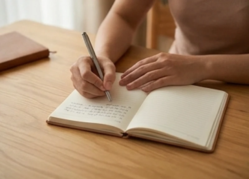 Bàn tay ghi chép lại những suy nghĩ cá nhân để tự đánh giá khách quan về tình cảm