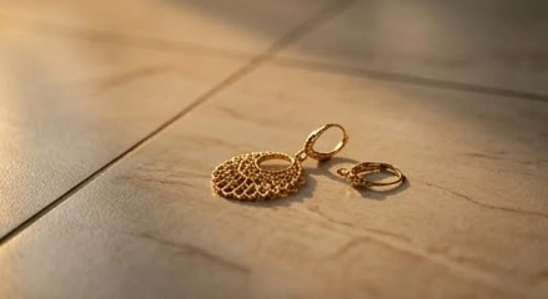 Một chiếc bông tai vàng tinh xảo nằm rơi trên nền gạch báo hiệu những rủi ro liên quan đến thị phi