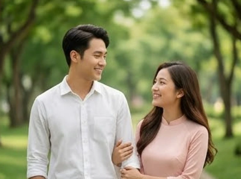 Tình duyên tuổi Mão năm 2027: Luận giải 5 nạp âm và lịch cưới 4 Cặp đôi trẻ mỉm cười hạnh phúc trò chuyện thân mật dưới tán cây xanh mát trong công viên