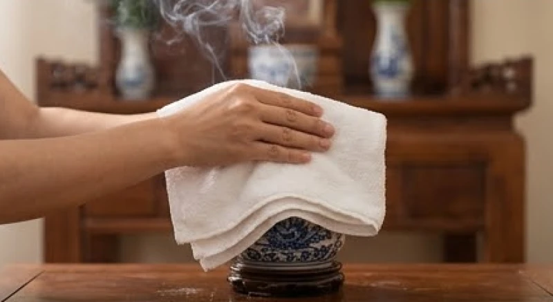 Gia chủ sử dụng một chiếc khăn mặt sạch vắt ẩm để trùm kín dập lửa cho bát hương đang cháy