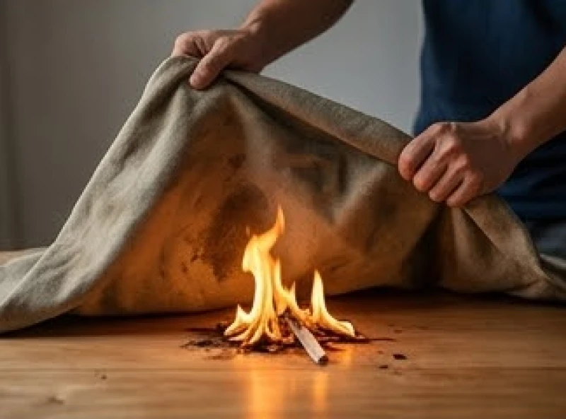 Chiếc chăn bông dày nhúng đẫm nước được trùm lên bề mặt để dập lửa