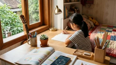 Không gian phòng ngủ đo đạc bằng la bàn để tìm vị trí đặt bàn học hướng nào cho trẻ tuổi mùi chuẩn xác