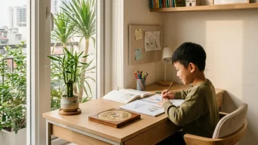 Góc học tập bài trí chuẩn phong thủy giải đáp việc đặt bàn học hướng nào cho trẻ tuổi sửu giúp tăng sự tập trung