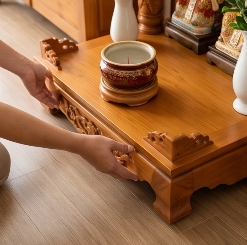 Cách bài trí bàn thờ Thần Tài cho tuổi Ngọ: sơ đồ và thủ tục 4 Căn chỉnh mặt trước của bàn thờ Thần Tài nhìn về đúng tọa độ cát tinh cho tuổi Canh Ngọ