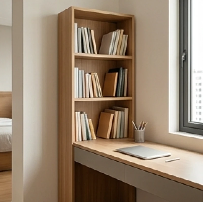 Hướng bàn học hợp tuổi Sửu: tọa độ Văn Xương và cách hóa giải 7 Giá sách nhỏ và bàn học đặt gọn gàng trong góc Văn Xương của căn phòng