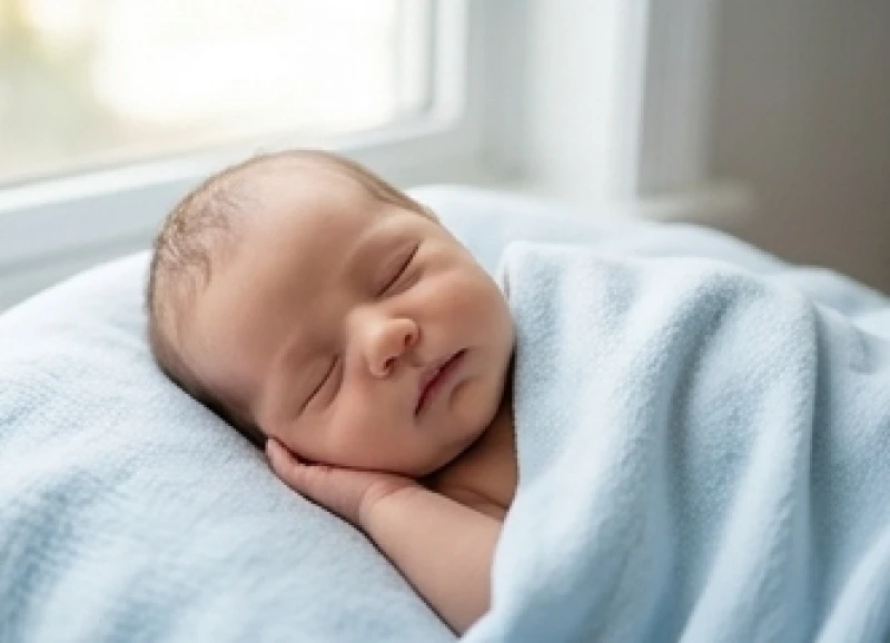 Đứa trẻ sơ sinh ngủ say sưa trên tấm chăn màu xanh lam nhạt mang lại cảm giác bình yên của nguồn năng lượng thủy