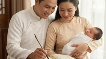 Gia đình hạnh phúc đón bé chào đời và đặt tên con sinh năm Quý Mão 2023 hợp phong thủy