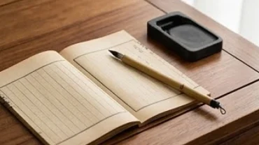 Cuốn sách cổ, bút lông và nghiên mực dùng để đặt tên con sinh năm quý tỵ 2013