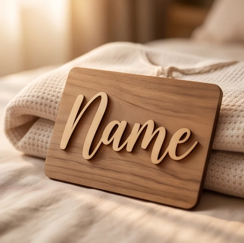 Bảng tên gỗ khắc thủ công mang ý nghĩa ngũ hành phong thủy đặt cạnh nôi em bé