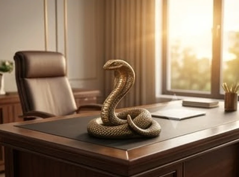 Tượng rắn phong thủy ngự trị tại góc trái bàn làm việc hướng ra cửa sổ đón ánh sáng sinh khí