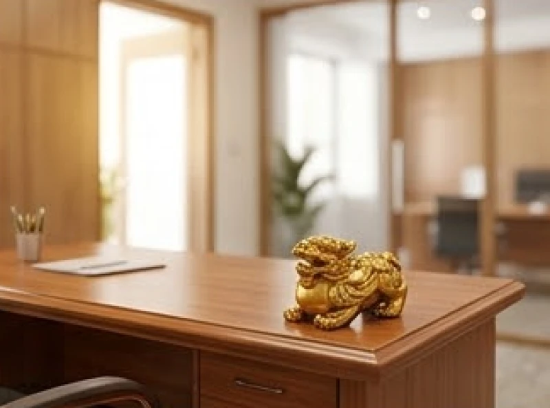 Linh vật Tỳ Hưu bài trí trên bàn làm việc hướng ra cửa chính để đón sinh khí