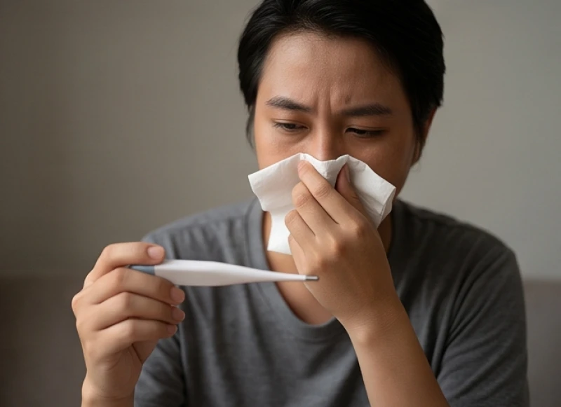 Kiểm tra nhiệt độ cơ thể khi cơn nhảy mũi kéo dài đi kèm biểu hiện mệt mỏi toàn thân