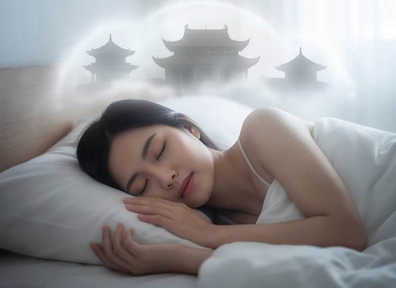 Một người phụ nữ đang chìm vào giấc ngủ sâu với những vòng luân hồi hiện lên rõ nét trong tâm trí